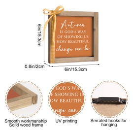 DIYOOHOMY Autumn Sign Wooden Plaque - Rustic Orange Inspirational Quotes Wall Art - 15.2 cm Thanksgiving Decorations for Home Table Tiered Tray Kitchen Office Desk Decor
