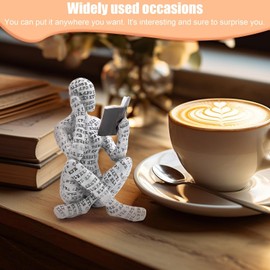 inheming Reading Figurine Bookshelf Decor, Creative Abstract Thinker Statue, Home Office Modern Shelf Desk Book Decoration