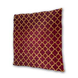 Art Fan-Design Cushion Cover Chic Gold Glitter Quatrefoil Girly Red Burgundy Set of 2 Square Throw Pillow Case Sham Home for Sofa Chair Couch/Bedroom Decorative Pillowcases