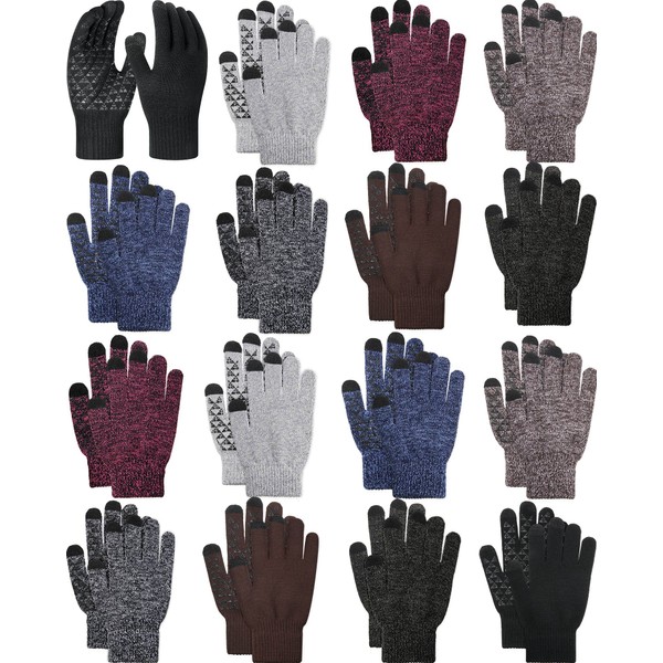 Jiuguva 16 Pairs Winter Knit Touchscreen Texting Gloves Anti Slip