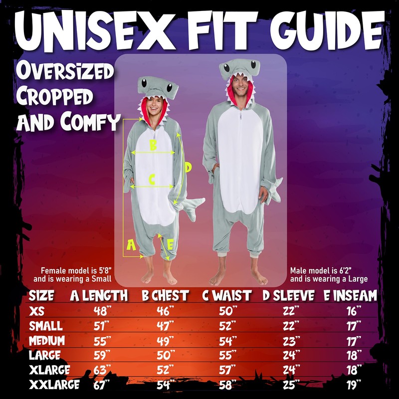 FUNZIEZ! Hammerhead Shark Pajamas - One Piece Cosplay Costume (Grey,