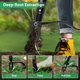 SHAWTY 4-Claw Steel Weed Puller Tool, Heavy Duty Stand Up Weeder with Long Handle 46” for Easily Remove Weeds Without Bending, Pulling or Kneeling(Black)