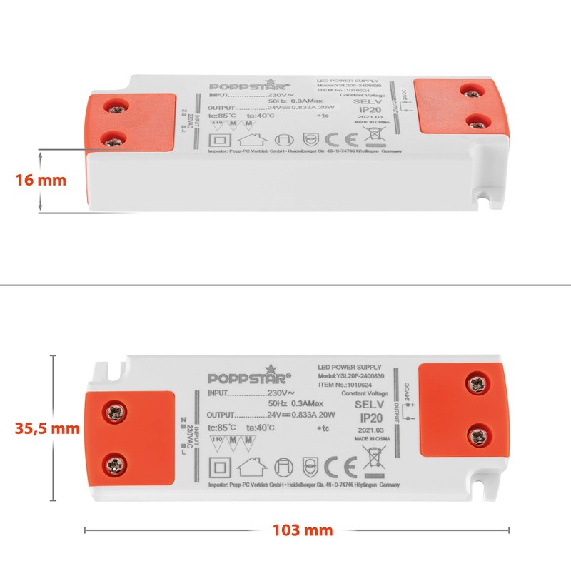 Poppstar Slim LED Transformer 24 V (for 0.2 to 20