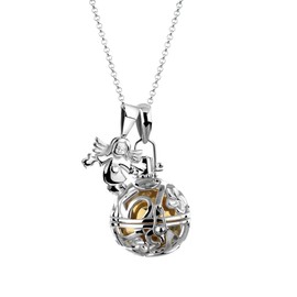 Nenalina Silver necklace with angel whisperer pendant including chime ball and guardian angel pendant, women's necklace with jewellery and chain pendant, length 80 cm, 925 sterling silver, EFS-030,