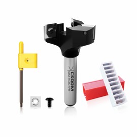 CSOOM CNC Spoilboard Surfacing Router Bit 1/2" Shank 2" Cutting Diameter,3 Wings Coated Carbide Insert Slab Flatting Router Planer Bit Wood Planing Bit Woodworking Tools