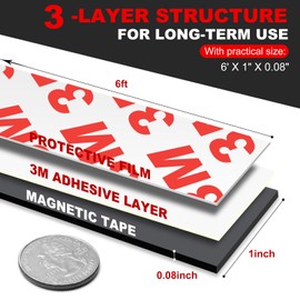 Magnetic Strip, Flexible Magnetic Strips with Adhesive Backing (10 Pack, 6" x 1") Strong Sticky Magnetic Tape for Kitchen, Garage and Garden - Adhesive Knife Magnet Tape Strip Holder Strip for Wall