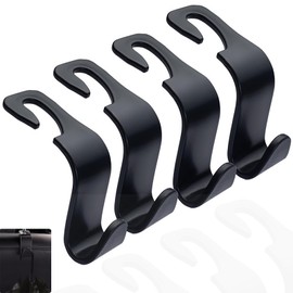 LUYING 車用シートフック 4個セット ヘッドレストフック 車 フック ヘッドレスト フック 傘ホルダー 車 シートフック耐荷重24kg 車内収納フック 荷物掛け 荷崩れ防止 取り外し不要 簡単取付 セット 荷物掛け (ブラック)
