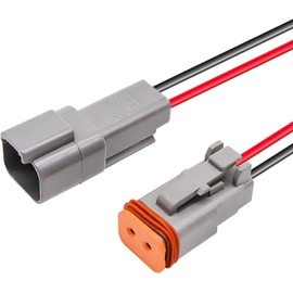 HISports 2-Pin DT Connector Kit, Waterproof DT Electrical Wire Connector 2 Pin Way Sealed Gray Male and Female Auto Waterproof Electrical Wire Connector Plug, for Motorcycle, Scooter, Car, Boats
