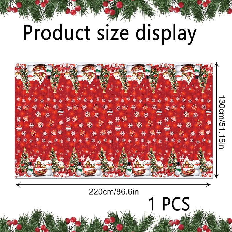 Christmas Table Cloth Rectangular Wipeable Clean,Red Colour Tablecloths,Xmas Square Oilcloth