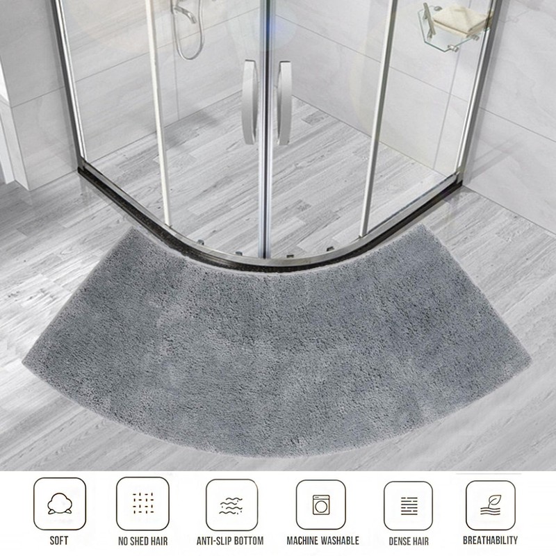 Eubeneortho Grey Shag Curved Bath Rug,Curved Shower Mat,40''x18'' Non Slip