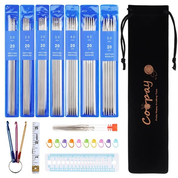Coopay Stainless Steel Knitting Needles Set, 2.0 mm - 5.0