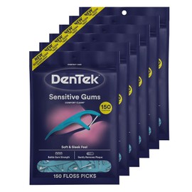 Dentek Comfort Clean Floss Picks | Silky Ribbon Floss to Remove Food & Plaque | 150 Picks | Pack of 6