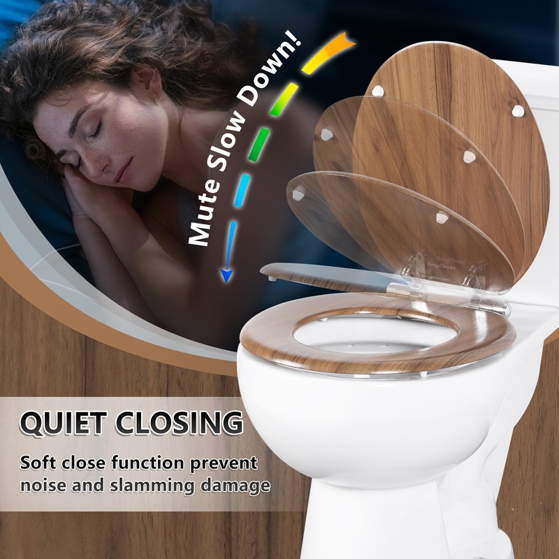 Round Toilet Seat Molded Wood Toilet Seat with Quietly Close