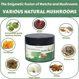 Ceremonial Grade Matcha Green Tea Premium Mushroom Matcha Powder | 7 Adaptogen Blend | Focus & Energy Support | Gluten-Free, No Sugar Added | Hot or Cold Latte | 150g Jar