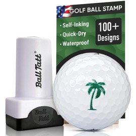 Ball Tatt - Golf Ball Stamp, Self-Inking Marker - Quick-Dry Permanent Marking Tool, No Leaks or Refills, Reusable & Waterproof Golfing Stamper - Ideal Gift for Golfers, Dads, Retirement (Palm Tree).
