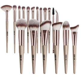 MAANGE Brochas de Maquillaje Profesional 18 Piezas Set de Brochas para Maquillaje Premium Sintético Brocha Sombra de Ojos para Ojos&Facial Kabuki(Champagne)