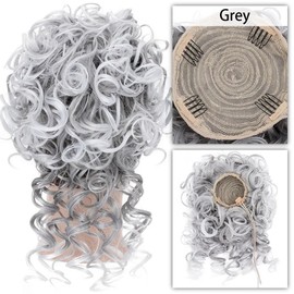 Elastic Drawstring Curly Hair Bun Extension With Long Tendrils Updo Hair Shaper Holder Hairpiece Messy Fluffy Synthetic Chignon Scrunchie Ponytail (Grey)