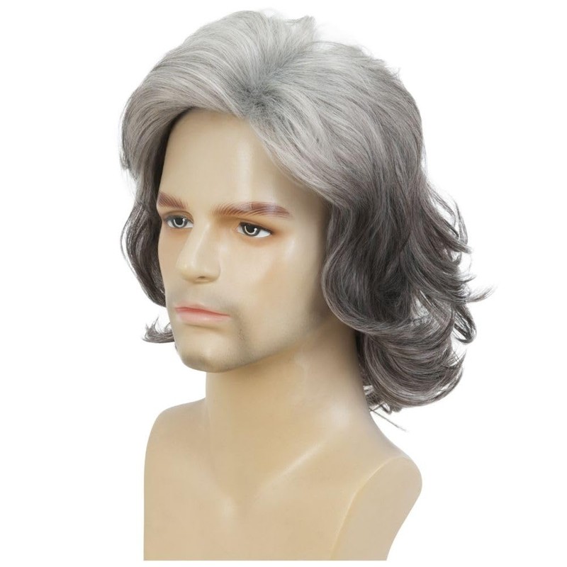 Siudus Mens Grey Short Wig Layered Middle Part Hair Wigs