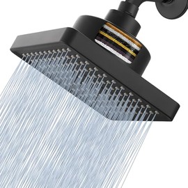 Cabezal de ducha de lluvia con filtro de alta presión, mejora el cabello y la piel, negro mate