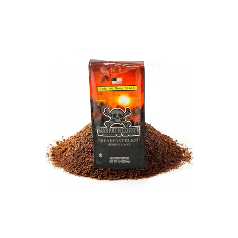 Warpath Coffee Medium Roast Ground Coffee, Breakfast Blend, High Caffeine,