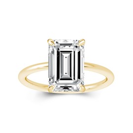 Effinny 3.5ct Solitaire Elongated Emerald Cut Engagement Ring for Women,Yellow Gold Sterling Silver Simulated Diamond Promise Ring(size:4.5)
