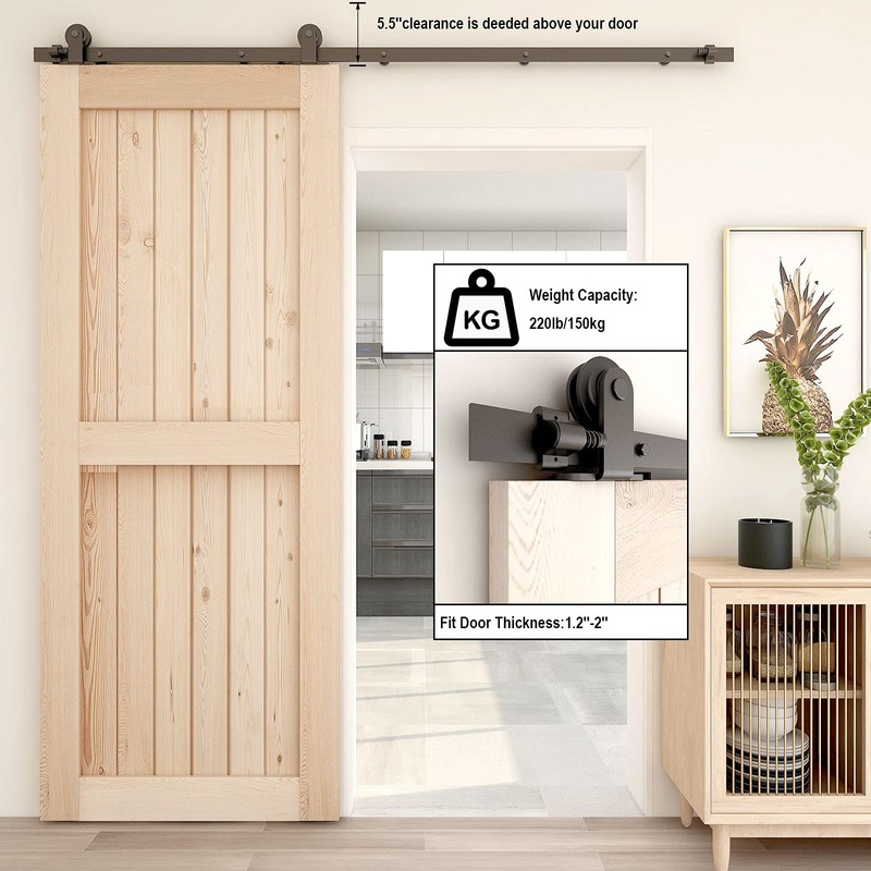 CCJH 6FT Sliding Track Barn Door Hardware Kit for Single