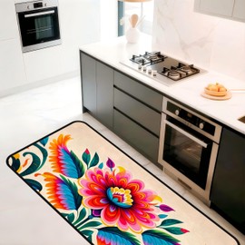 Decorative Kitchen Floor Mat Mexican Flowers (001) Non-Slip Washable Farmhouse Laundry Room Rug 48"x20"