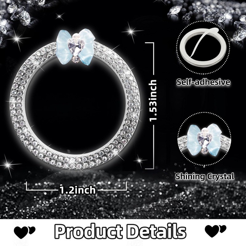 3leavtrees Car Engine Start Button Cover - Blue Love Butterfly