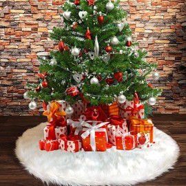 ZCIBN Christmas Tree Skirts, Faux Fur Large Plush White Round base Mat for Christmas Decorations & New Year Party Holiday Home Decorations (White 48 inch/122cm)