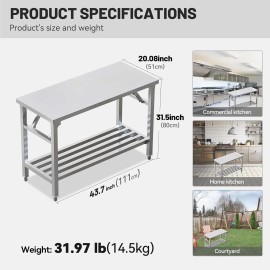 Folding Stainless Steel Table 20X45 Inches for Camping Maintenance Room Kitchen