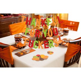 Thankful for You Banner, Glittery Thanksgiving Banner for Mantel Font Porch,Thanksgiving Banner Decorations, Fall Thanksgiving Party Decorations, TFYF Indoor Thanksgiving Decorations (Pre-Assembled)