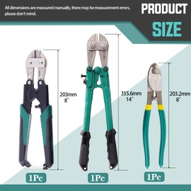 Keadic 3Pcs Heavy Duty Bolt Cable Cutter Pliers Set Multifunctional 14" and Mini 8" Bolt Cutters, 8" High Leverage Wire Cutter with Soft Rubber Handle for Cutting Rope Rivets Chain Copper Aluminum