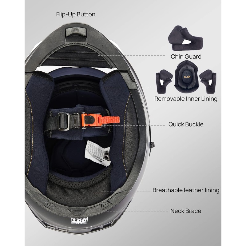 ILM Motorcycle Dual Visor Modular Flip up Full Face Helmet