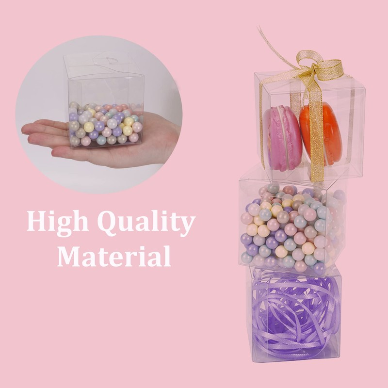 TOPTIME 24 Pcs 7x7x7cm Clear Favour Boxes with Gold Gift
