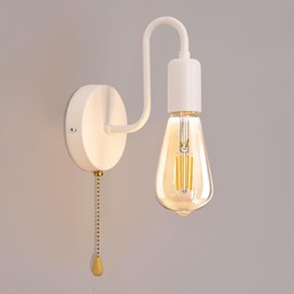 DTIEDY Hardwired Pull Chain Wall Sconce White, 1-Light Wall Light Fixture with On Off Switch, Small Vintage Metal Wall Lamp Indoor for Bedroom Kitchen, Bulb Not Included