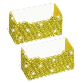 PATIKIL Rhinestone Business Card Holder, 2Pcs Crystal Business Card Holders Bling Business Card Organizer Display Stand for Desktop Desk Office Exhibition, Yellow