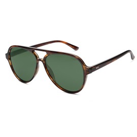 SOJOS Classic Polarized Aviator Sunglasses Womens Mens Retro Double Bridge Aviators SJ2201, Brown Pattern/Green
