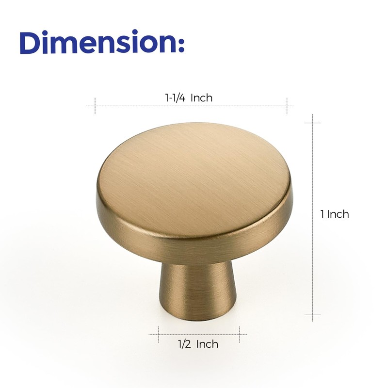 Ravinte 3 Pack Single Hole Kitchen Round Cabinet Knobs Champagne