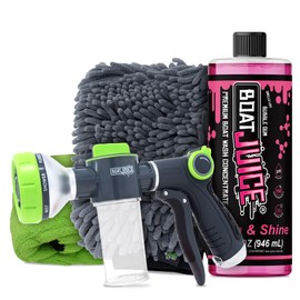 Boat Juice Boat Wash Kit | pH Neutral Soap Boat Cleaner | HydroSuds Sprayer, 2in1 Wash Mitt, XL Microfiber Towel | Bubble Gum Scent | Marine Detailing & Cleaning | Made in USA (32oz)
