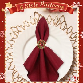 KPOSIYA Christmas Napkin Rings, 6pcs Gold Metal Christmas Garland Napkin Rings Holder Bluk for Xmas Party Favor Holiday Winter Dinner Table Decoration