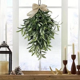 Artificial Olive Garland with Greenery Leaves – Faux Olive Wreath for Front Door, Farmhouse Wall Decor, Hanging Green Wreath for Window or Wedding Decoration (A)