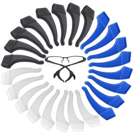 MOLDERP Glasses Ear Grip - 15 pairs Kids and Adults Sport Eyeglass Strap Holder, Eyewear Retainer, Silicone Anti Slip Holder For Glasses, Eyeglass Temple Tip (Clear,Black,Blue)