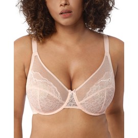 HSIA Minimizer Bras for Women Full Coverage,Underwire Lace Bra for Large Breast Dusty Peach