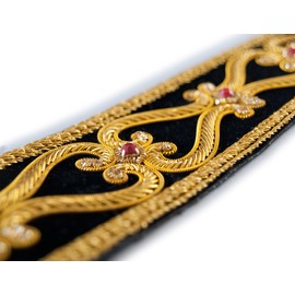 Our Finest Hand-Beaded Trim Renaissance Style Gold Bullion on Black Velvet 1.5" Wide