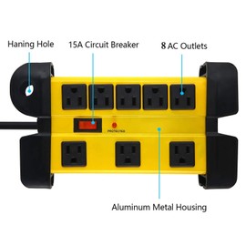 CCCEI Heavy Duty Surge Protector - 8 Outlet Power Strip with 1200 Joules, Metal with 6FT Extension Cord and Wide Spaced, Yellow