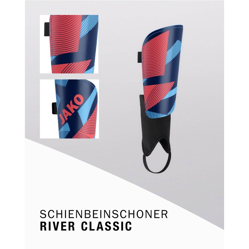 JAKO Unisex Schienbeinschoner River Classic, SkyBlue/Navy/Coral, S