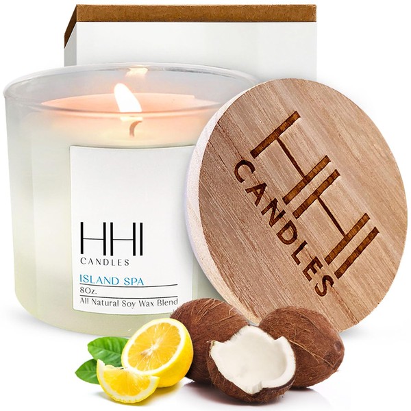 All-Natural Scented Soy Relaxation Candle | Island Spa Candle | A Fresh Blend of Eucalyptus and Citrus | Large Eight Ounce Single Wick Spa Candles | Long Burn time | HHI Candles