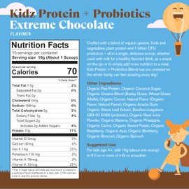 Amazing Grass Amazing Grass Kidz Superfood: Vegan Protein & Probiotics for Kids with Beet Root Powder & 1/2 Cup of Leafy Greens, Extreme Chocolate, 15 Servings