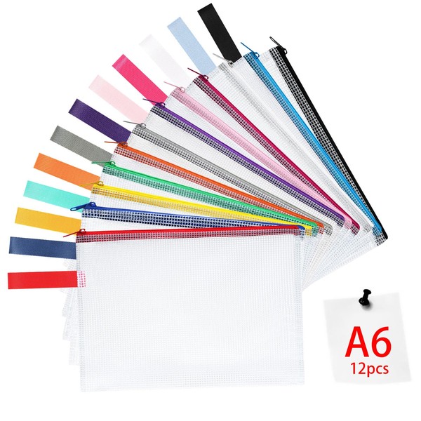 OFFCUP A6 Plastic Wallets, 12PCS Zip Lock Bags, Zipper Bags