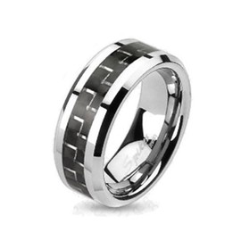 Tapsi´s Coolbodyart® Unisex Titanium Silver Black Carbon Inlay Ring Ring Sizes J to Z Available, Titanium